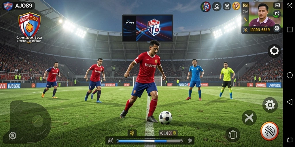 Gameplay AJO89 yang seru dengan aksi sepak bola penuh semangat.