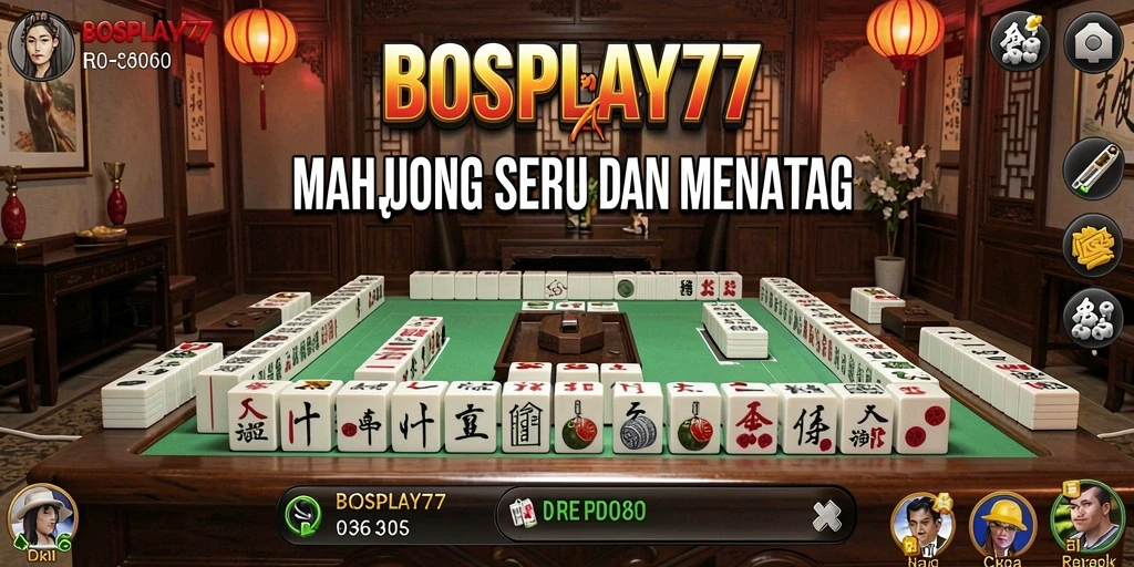 Screenshot utama BOSPLAY77 menampilkan gameplay Mahjong yang menarik.
