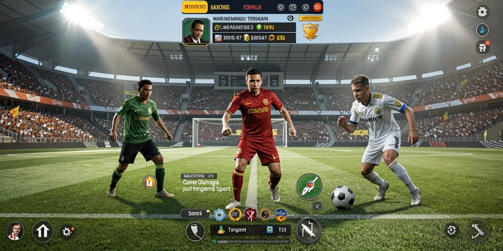 Tangkapan layar utama menunjukkan antusiasme permainan olahraga dengan grafik yang menawan.