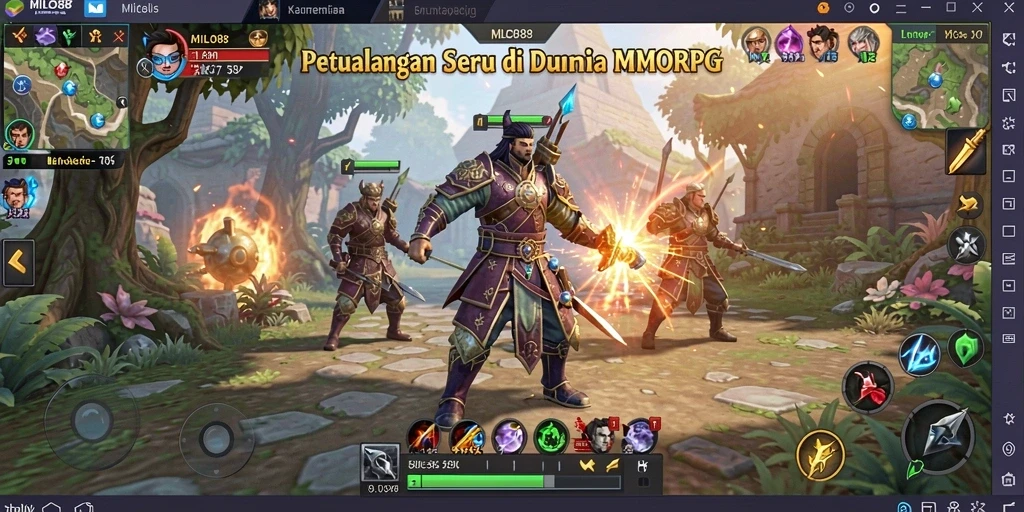 Tampilan gameplay <strong>MILO88</strong> dengan aksi seru karakter dalam pertempuran MMORPG.