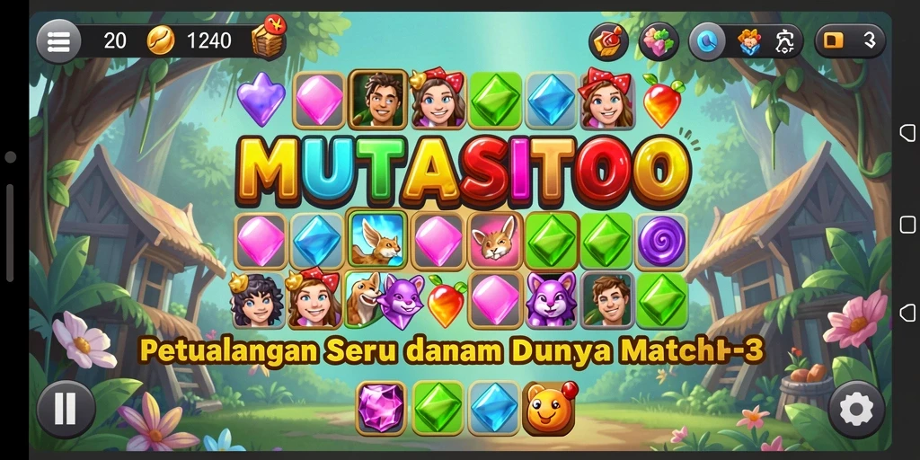 Tangkapan layar gameplay MUTASITOTO yang menampilkan keseruan Match-3.