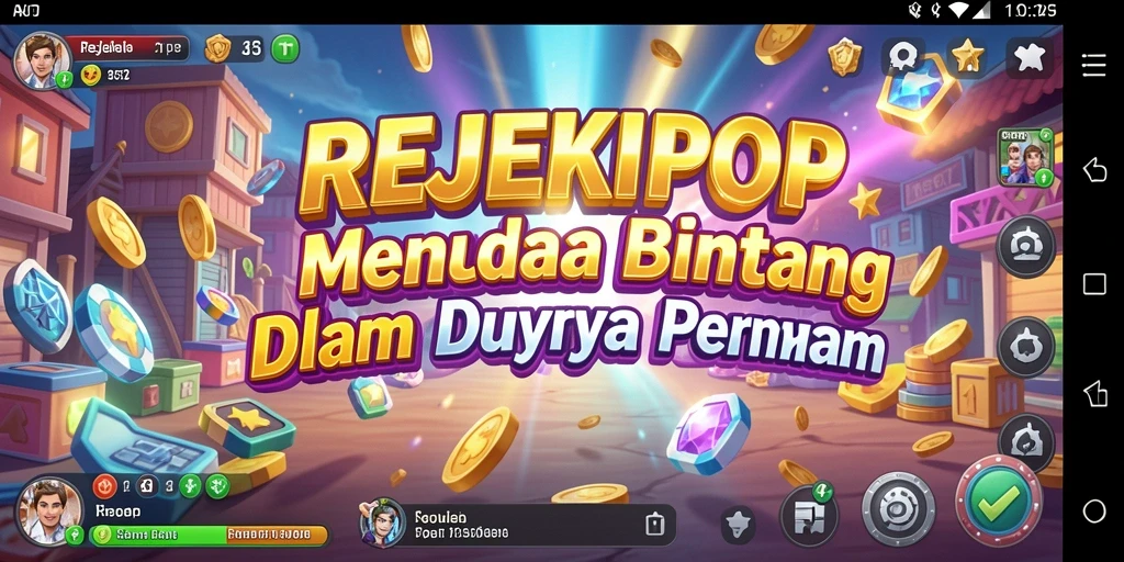 Screenshot gameplay REJEKIPOP menampilkan karakter bermain di lingkungan yang berwarna-warni.