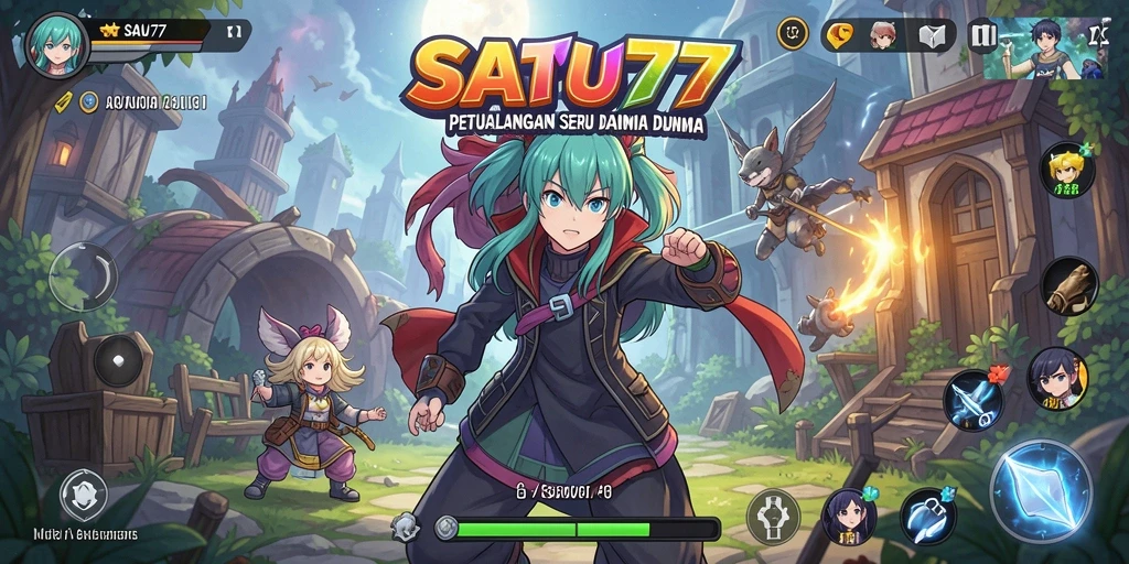 Tampilan gameplay menarik dengan karakter anime yang beragam.