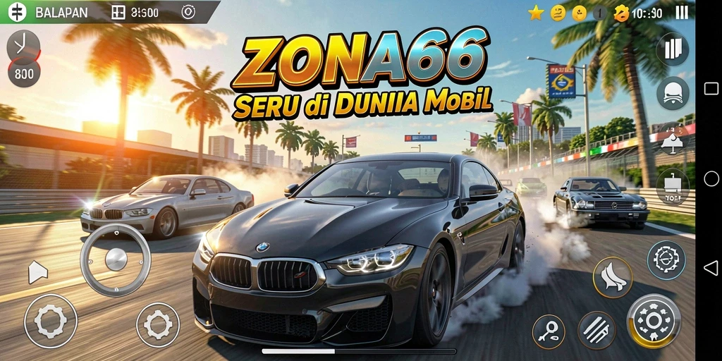 Gameplay balapan mendebarkan di ZONA66 dengan mobil cepat.